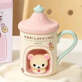 26500 리락쿠마 별모양 뚜껑 머그컵 440ml-핑크 [B1-910492]